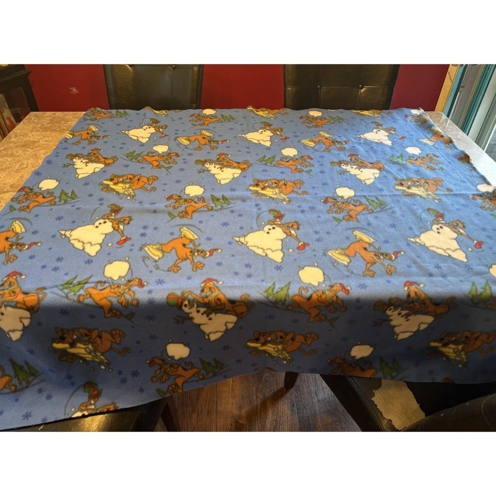 Vintage Hand Made Sewn Christmas Scooby-Doo Fleece Blanket Throw